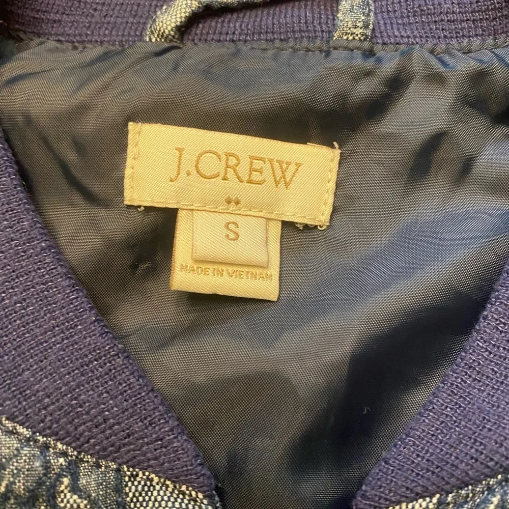J. Crew Navy Floral Jacquard Zip Bomber Jacket
